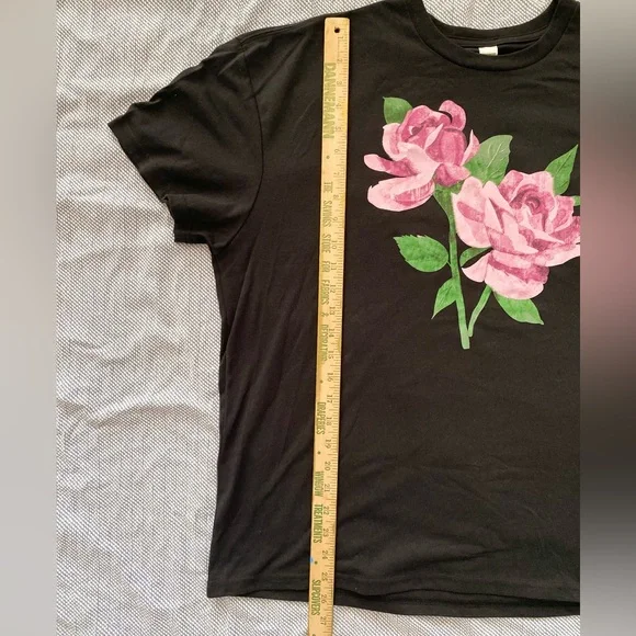 Pink Roses Black Graphic T-Shirt - Picture 4 of 6